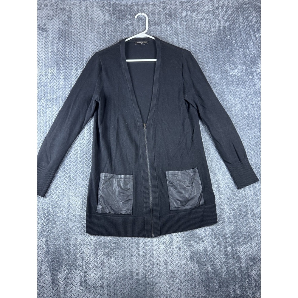 Banana Republic Cardigan Sweater Womens Small Black Zip Front Faux Leather